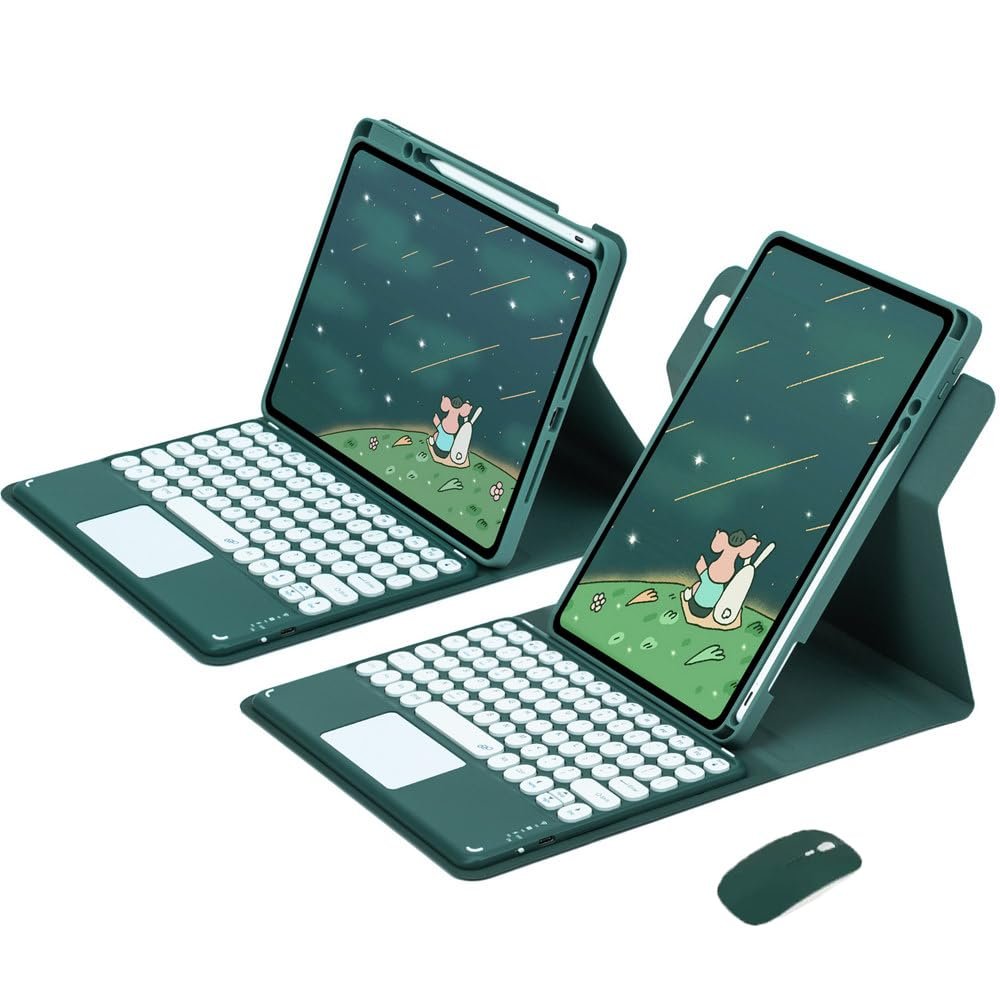 720 Rotating Keyboard Case for for iPad 9th 8th 7th Generation 10.2-inch 2021/2020/2018, iPad Air 3 2019, 2017, iPad Pro 10.5-inch Detachable Clear Back Cover with Touchpad Wireless Mouse (Green)
