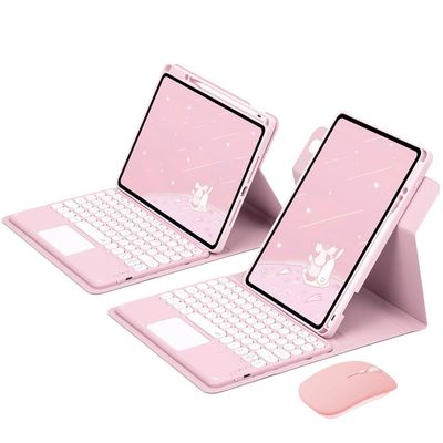 720 Rotating Keyboard Case for for iPad 9th 8th 7th Generation 10.2-inch 2021/2020/2018, iPad Air 3 2019, 2017, iPad Pro 10.5-inch Detachable Clear Back Cover with Touchpad Wireless Mouse (Pink)