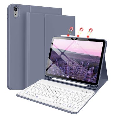 BQDIYOO Case for iPad Air 7th/6th 11-inch M3/M2 (2025/2024) & 10.9 inch Air 5th 4th Gen with Keyboard 2022 2020, Detachable Wireless Keyboard Cover with Pencil Holder, Auto Sleep/Wake, Purple