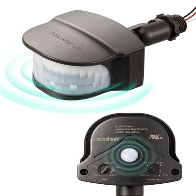 EDISHINE 240 & 360 Motion Sensor, Replacement Motion Detector for Outdoor Lights, Adjustable Time & Detection Range Up to 60FT, 3 Modes PIR Motion Sensor for Floodlight, Brown, UL Listed