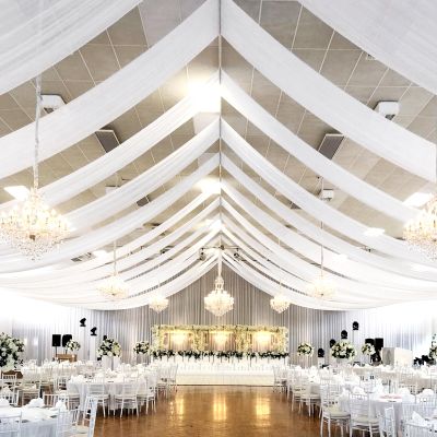 4 Panels White Ceiling Drapes for Wedding 5ftx40ft Arch Draping Fabric Sheer Curtains Voile Chiffon Drapery for Party Ceremony Stage Swag Decorations