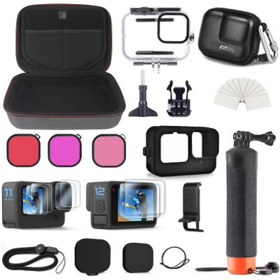 FitStill Carrying Protective Case Include 60M/196FT Underwater Waterproof Shell&Dive Filters&Silicone Case&Screen Protector&Monopod Floating Hand Grip Dive Go Pro Hero 12/11/10/9 Black Accessory Kit
