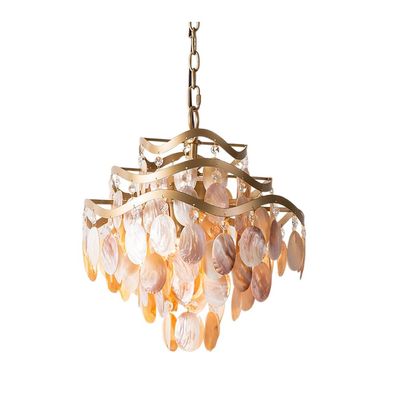 Personalized Creative Shell Wind Chime Chandelier Metal Frame Crystal Fritillary Pendent Lamp Living Room Restaurant Homestay Decoration Ceiling Hanging Light E26 Indoor Lighting Lamps ( Size : A )