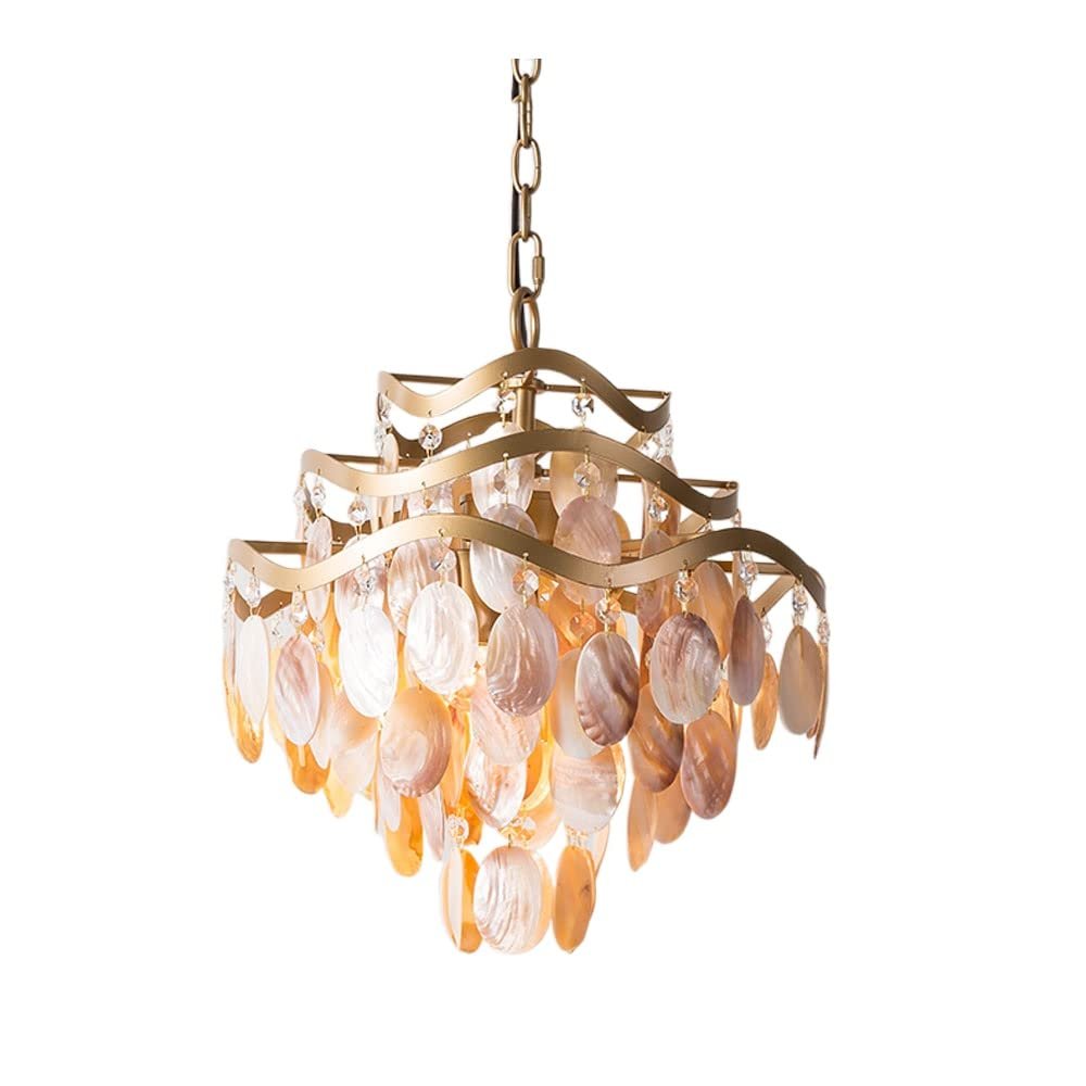 Personalized Creative Shell Wind Chime Chandelier Metal Frame Crystal Fritillary Pendent Lamp Living Room Restaurant Homestay Decoration Ceiling Hanging Light E26 Indoor Lighting Lamps ( Size : A )