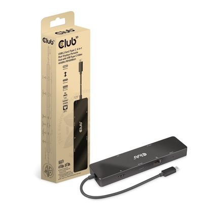 Club 3D 6-in-1 Dual Displays USB Type-C Video 4K 60Hz Portable Dock, Black