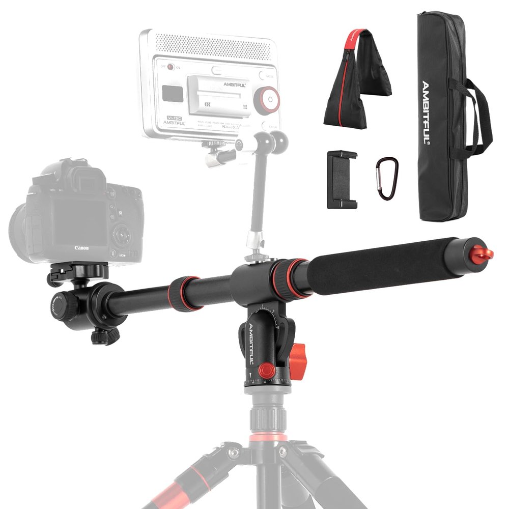 AMBITFUL 42" Heavy Duty Aluminum Tripod Boom Arm Horizontal Center Column arm with Sandbag, 360 Rotatable Overhead Photography Arm for Camera, 22lbs Load Capacity,Tripod not Included
