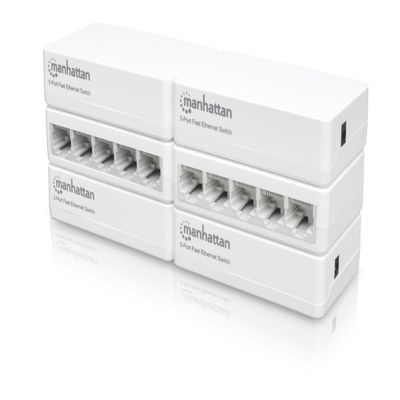 Manhattan 5 Port Ethernet Network Switch  6 Pack - Computer Desktop Internet Networking Splitter LAN Hub Router, Unmanaged, Plug & Play, Fanless Quiet  3 Yr Mfg Warranty - 526135