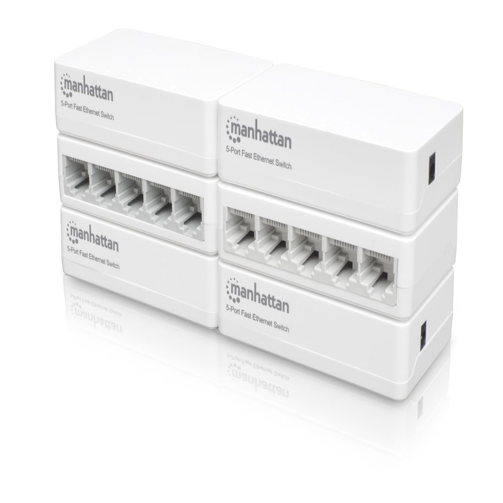 Manhattan 5 Port Ethernet Network Switch  6 Pack - Computer Desktop Internet Networking Splitter LAN Hub Router, Unmanaged, Plug & Play, Fanless Quiet  3 Yr Mfg Warranty - 526135