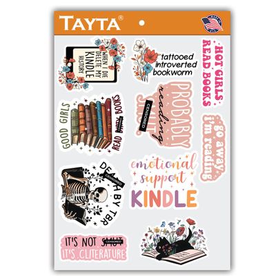 10pcs Funny Bookish Sticker for Kindle, Book Lover, Multiple Different Design, Waterproof, UV- Resistant, Suitable for Tumbler, Laptop, Car, Truck.