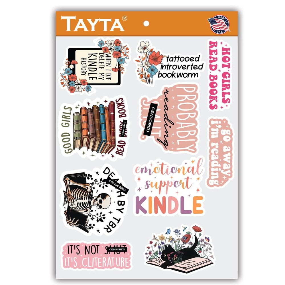 10pcs Funny Bookish Sticker for Kindle, Book Lover, Multiple Different Design, Waterproof, UV- Resistant, Suitable for Tumbler, Laptop, Car, Truck.