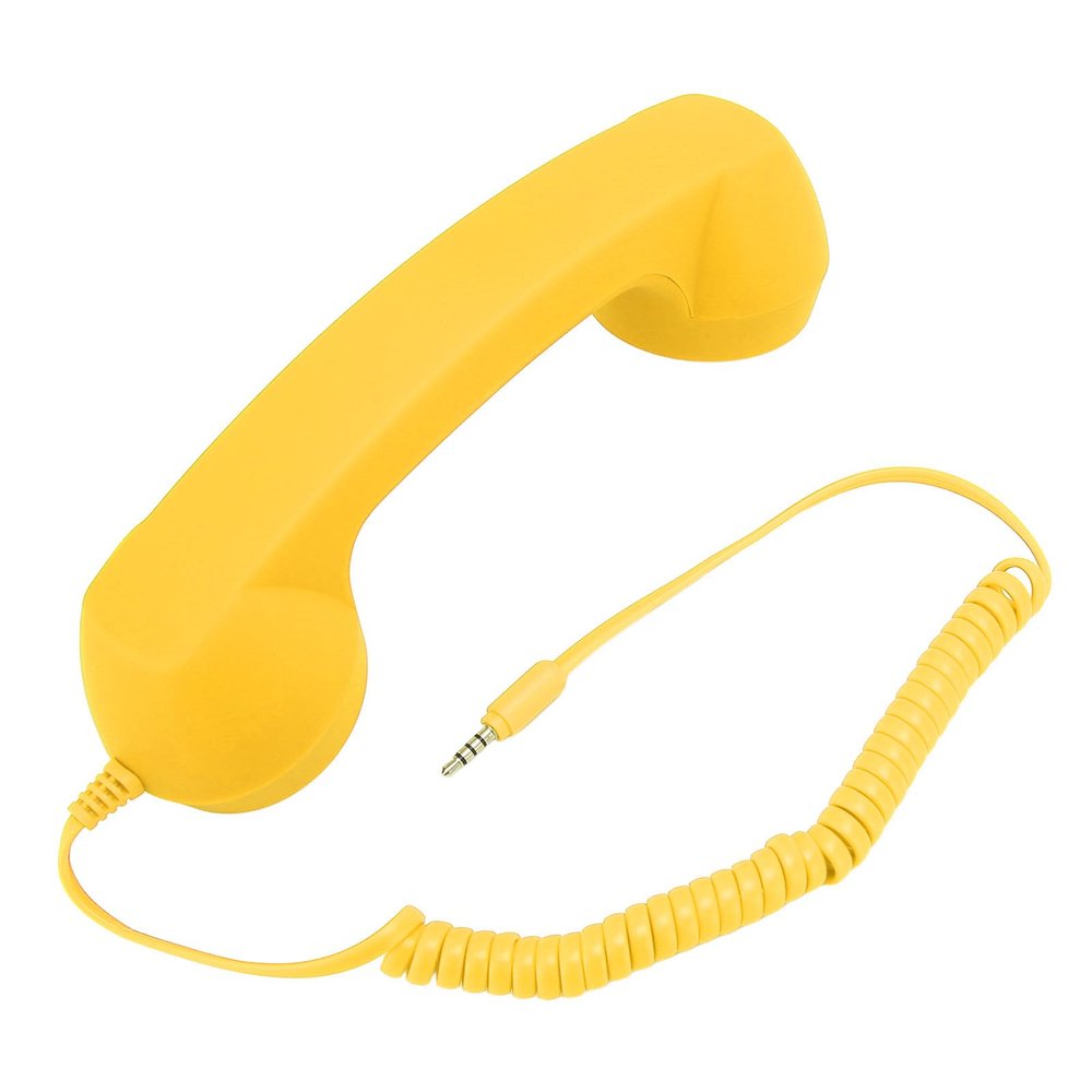 Retro Telephone Receiver, Wired Cell Phone, OneClick Operation, Plug and Play, 3.5mm, Radiationproof for Computers (Yellow)