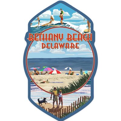 Die Cut Sticker Bethany Beach, Delaware, Beach Montage, Vinyl Sticker, (Waterproof Decal for Cars, Water Bottles, Laptops, Coolers), Large