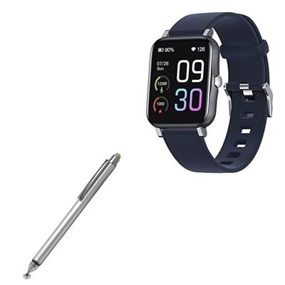 BoxWave Stylus Pen Compatible with Threesheep Smart Watch (1.69 in) - DualTip Capacitive Stylus, Fiber Tip Disc Tip Capacitive Stylus Pen - Metallic Silver