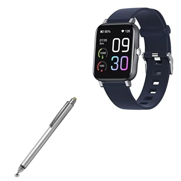 BoxWave Stylus Pen Compatible with Threesheep Smart Watch (1.69 in) - DualTip Capacitive Stylus, Fiber Tip Disc Tip Capacitive Stylus Pen - Metallic Silver