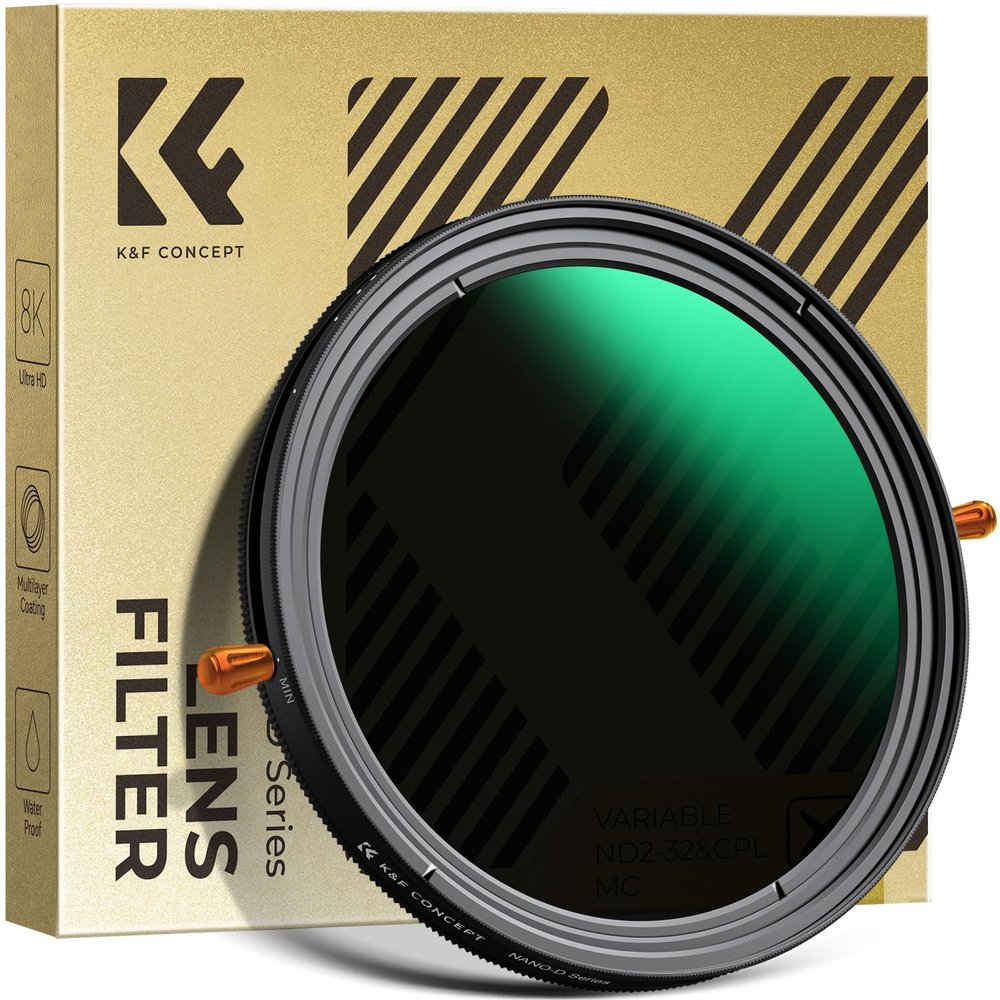 K&F CONCEPT 62mm Variable Fader ND2-32 ND Filter and CPL Circular Polarizing Lens Filter in 1 for Camera Lens Waterproof Neutral Density Polarizer Filter (Nano-D Series)