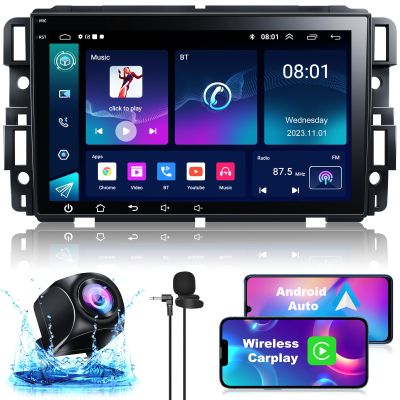 Car Stereo Android 12 for Chevrolet Chevy Silverado GMC Sierra Buick Enclave Yukon, 8" IPS Touch Screen Car Radio Build-in GPS Wireless CarPlay/Wired Android Auto, 2G+32G, Backup Camera/DSP/SWC