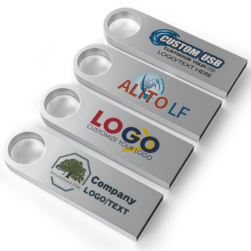 ABLAZE Custom Flash Drive 32GB 10 Pack, Personalized USB with Your Logo Metal Thumb Drives USB 2.0 Memory Stick Pendrive (Sliver)