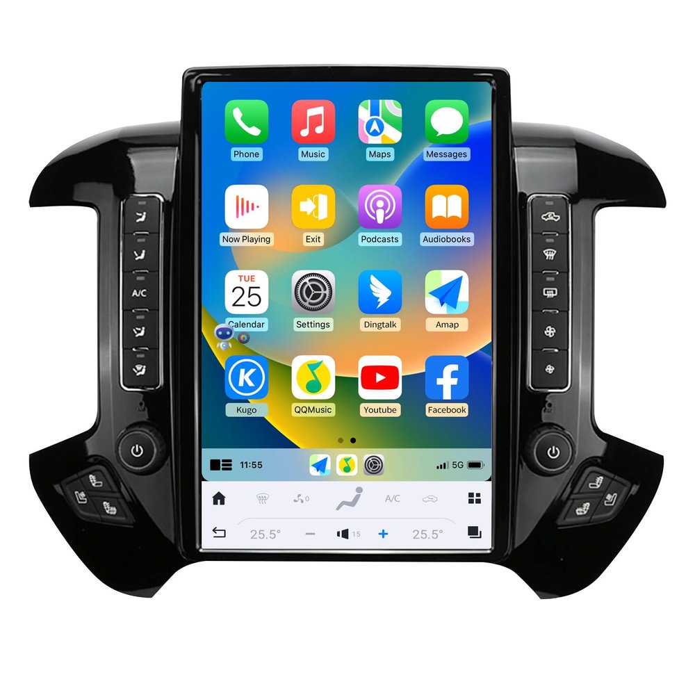 Car Radio for Chevrolet Silverado GMC Sierra 2014-2019 Stereo Replacement Head Unit 14.4 Inch 2K IPS Touch Screen Tesla Style Carplay Android Auto GPS Navigation Multimedia Play OEM 7 InchBlack