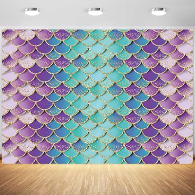 10x8ft Mermaid Backdrop Glitter Mermaid Scales Photography Background Kids Birthday Party Girls Princess Baby Shower Banner Decorations Supplies Photo Booth Props
