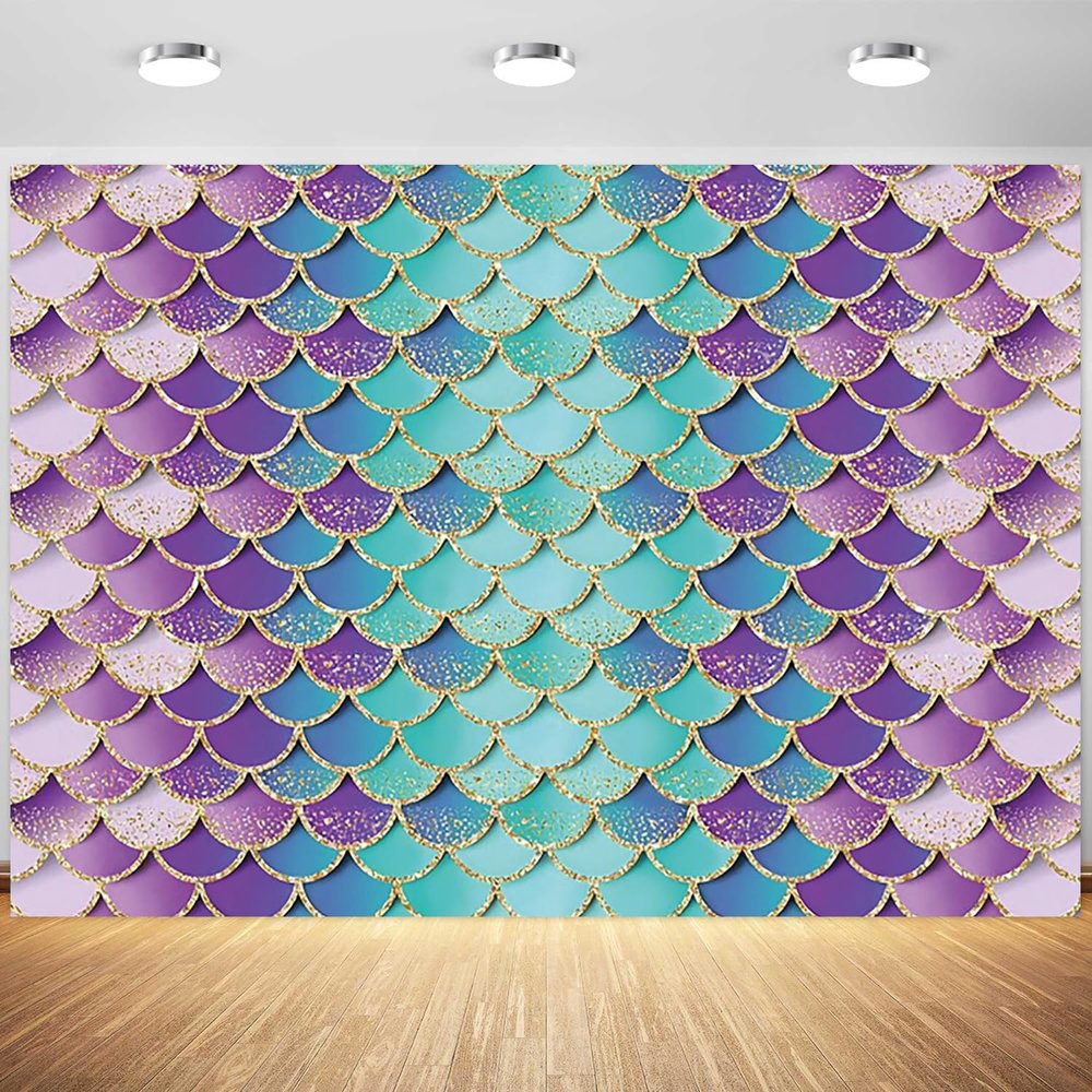 10x8ft Mermaid Backdrop Glitter Mermaid Scales Photography Background Kids Birthday Party Girls Princess Baby Shower Banner Decorations Supplies Photo Booth Props