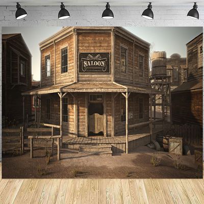 7x5ft Western Backdrop Wild West Country Vintage Bar Saloon Photography Background Boys and Girls Birthday Themed Party Banner Decorations Supplies Photo Booth Props
