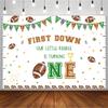 AIBIIN 8x6ft Football 1st Birthday Backdrop Our Little Rookie is Turning One Photography Background Football Party Decorations First Down Newborn Cake Table Banner Photo Studio Prop view 1