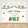 AIBIIN 8x6ft Football 1st Birthday Backdrop Our Little Rookie is Turning One Photography Background Football Party Decorations First Down Newborn Cake Table Banner Photo Studio Prop view 2