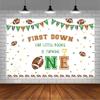 AIBIIN 8x6ft Football 1st Birthday Backdrop Our Little Rookie is Turning One Photography Background Football Party Decorations First Down Newborn Cake Table Banner Photo Studio Prop view 3