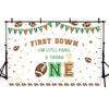 AIBIIN 8x6ft Football 1st Birthday Backdrop Our Little Rookie is Turning One Photography Background Football Party Decorations First Down Newborn Cake Table Banner Photo Studio Prop view 4
