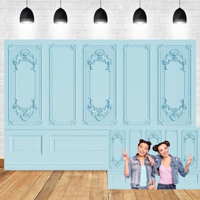 Leyiyi 15x10ft Light Blue Vintage Room Inside Backdrop European Frame Modern House French Castle Cementery Wall Retro Style Photo Background Cowboy Kids Birthday Portrait Studio Props Vinyl Wallpaper