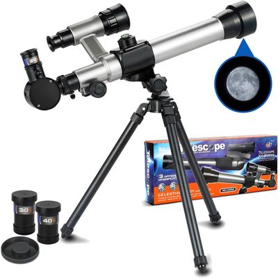 Ideal Swan Telescope for Kids 8-12, 20x 30x 40x, Starter Spyglass Compass
