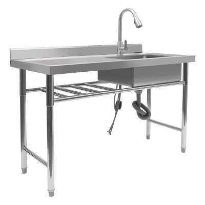 Free Standing Stainless-Steel Single Bowl Commercial Restaurant Kitchen Sink Set with Faucet, Utility Sink with Workbench & Storage Shelves Indoor Outdoor