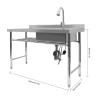 Free Standing Stainless-Steel Single Bowl Commercial Restaurant Kitchen Sink Set with Faucet, Utility Sink with Workbench & Storage Shelves Indoor Outdoor view 3