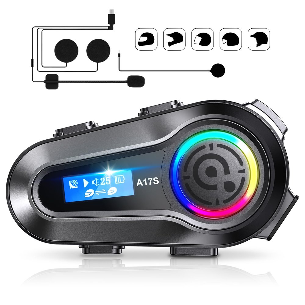 SUOOKC Motorcycle Bluetooth Headset 2 Riders Intercom Headphone Motorcycle Helmet Speakers with Noise Cancellation&Music Sharing for Motorcycling Riding Skiing Climbing