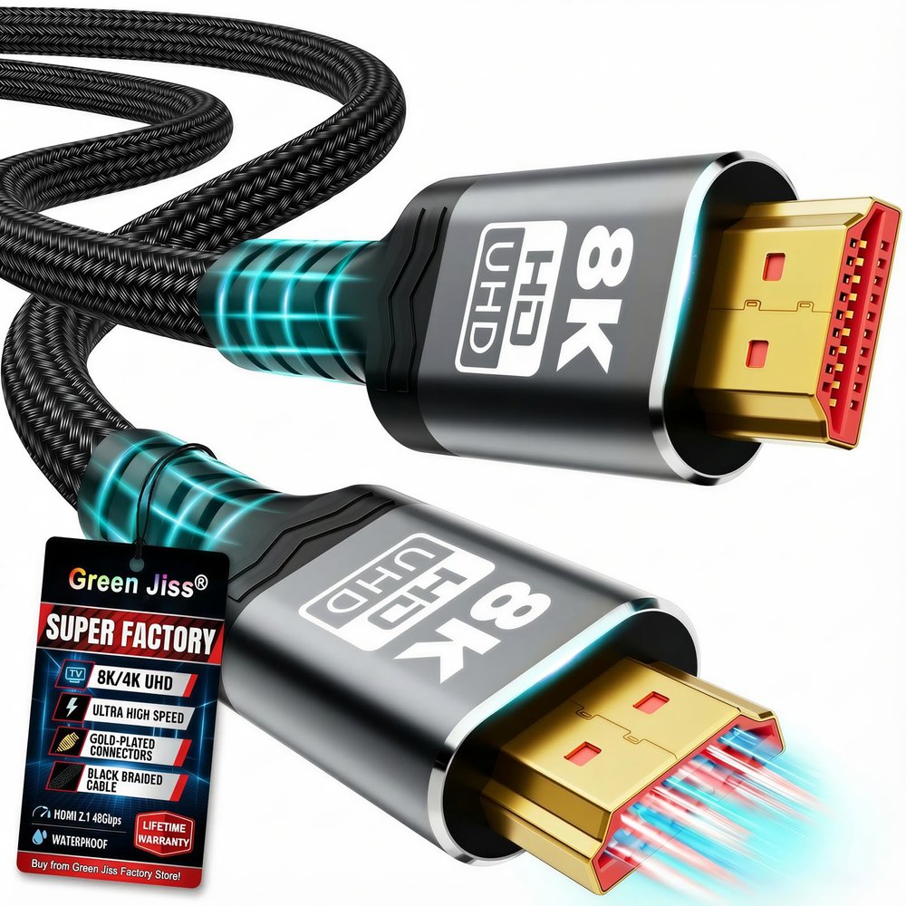 - 10K 8K HDMI Cable 2.1, 1.5FT 3.3FT 5FT 6.6FT 10FT 13FT 16FT 20FT 25FT, 48Gbps Gold-Plated Ultra High Speed Military Grade Nylon Braided HDMI Cord 8K@60Hz /4K@120Hz, HDCP 2.2&2.3(3.3FT)