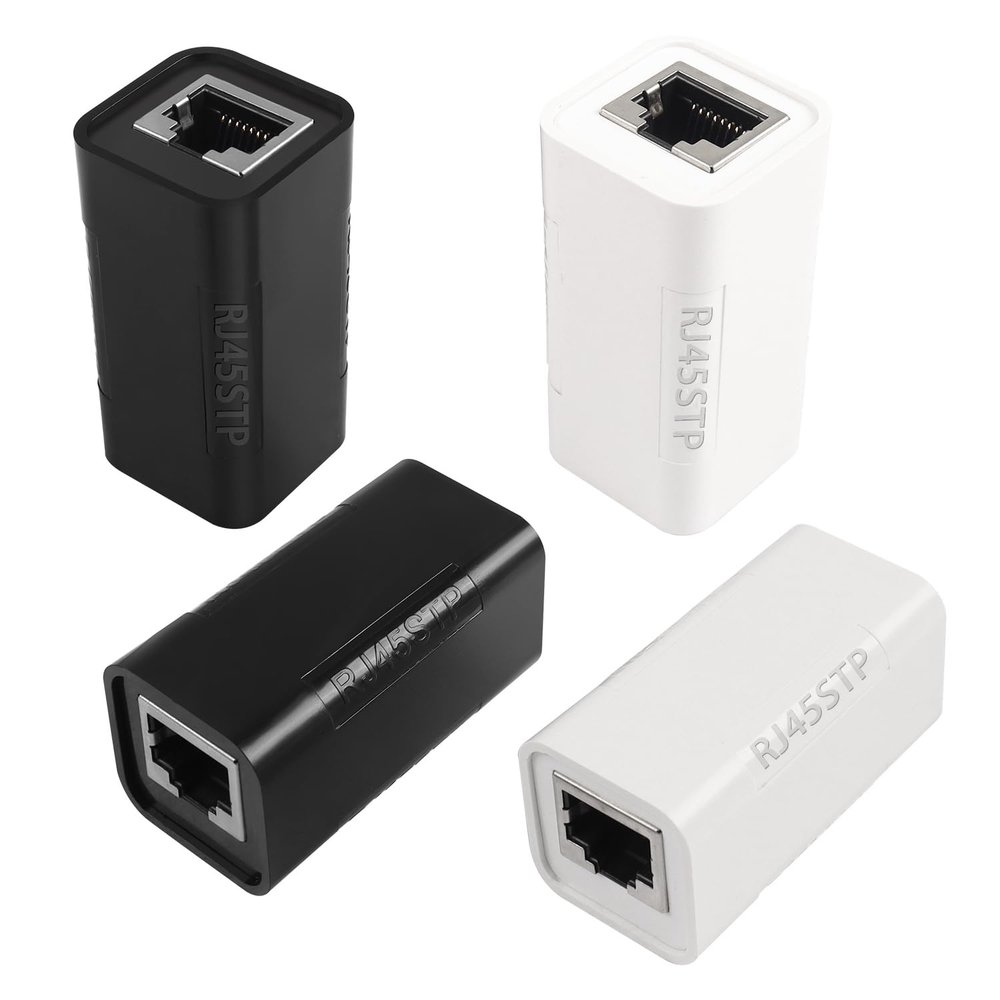 HATMINI 4PCS RJ45 Coupler,RJ45 Inline Coupler with Shield,8P8S Network Connectors Female to Female Ethernet Cable Extender Adapter for Cat6/ Cat5/ Cat5e Ethernet Cable2black+2white