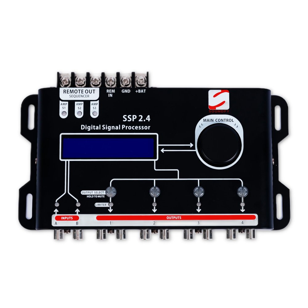 Soundfy SSP 2.4 Digital Signal Processor & Equalizer  15-Band Graphic EQ, 12 Presets, Built-in Crossover for Car Audio Enhancement (SDF-CN-SP001NA)