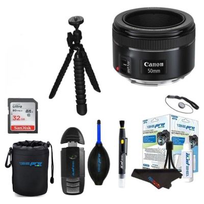 Canon EF 50mm f/1.8 STM Lens (Renewed) (Lens w/Pixibytes Basic Accessories Bundle)