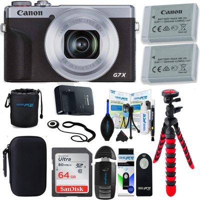 Canon PowerShot G7 X Mark III Camera w/ 1 Inch Sensor & 4k Video - Wi-Fi & Bluetooth Enabled (Silver) + PixiBytes Accessory Bundle (Renewed)