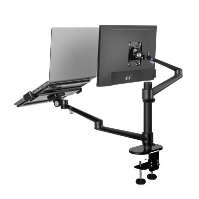 Monitor Arm Gas Aluminum Adjustable Dual Arm Desktop Mounts LCD Monitor and Laptop Mount Arm Holder for 17"-32" Monitor Screens, Extra Tray Fits 12"-17" Laptops Monitor Desk Mount ( Color : Black , Si