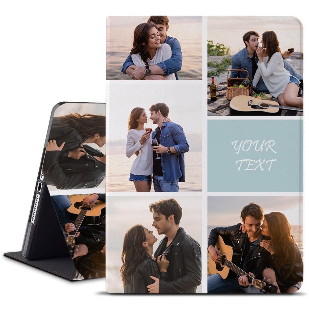 Custom Photo Case for iPad Pro12.9'' 6th/5th/4th/3rd Gen 2022/2021/2020/2018 Personalized Collage Multi Picture Text Folio Tablet Cover Lightweight Shockproof Protective Smart Case Auto Wake Sleep