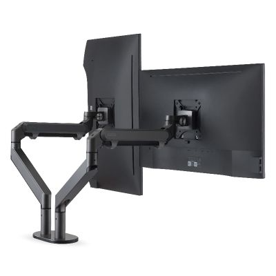 Monitor Desk Dual Monitor Stand Aluminum Alloy Double Gas Spring Arm Desk Mount Stand 17"-32" Monitor Mount Stand with C Clamp,VESA Mount 75/100mm Monitor Stand (Color : Gris)