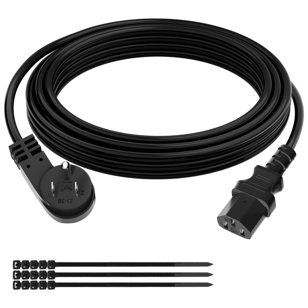 Elecan 3 Prong S Flat Plug Replacement Power Cord 20 FT-45 Degree Angled Plug-Low Profile Heatproof Flexible Durable AC Device Power Cable for Appliance, PC, TV, ETL 18AWG 125V 10A, with Ties