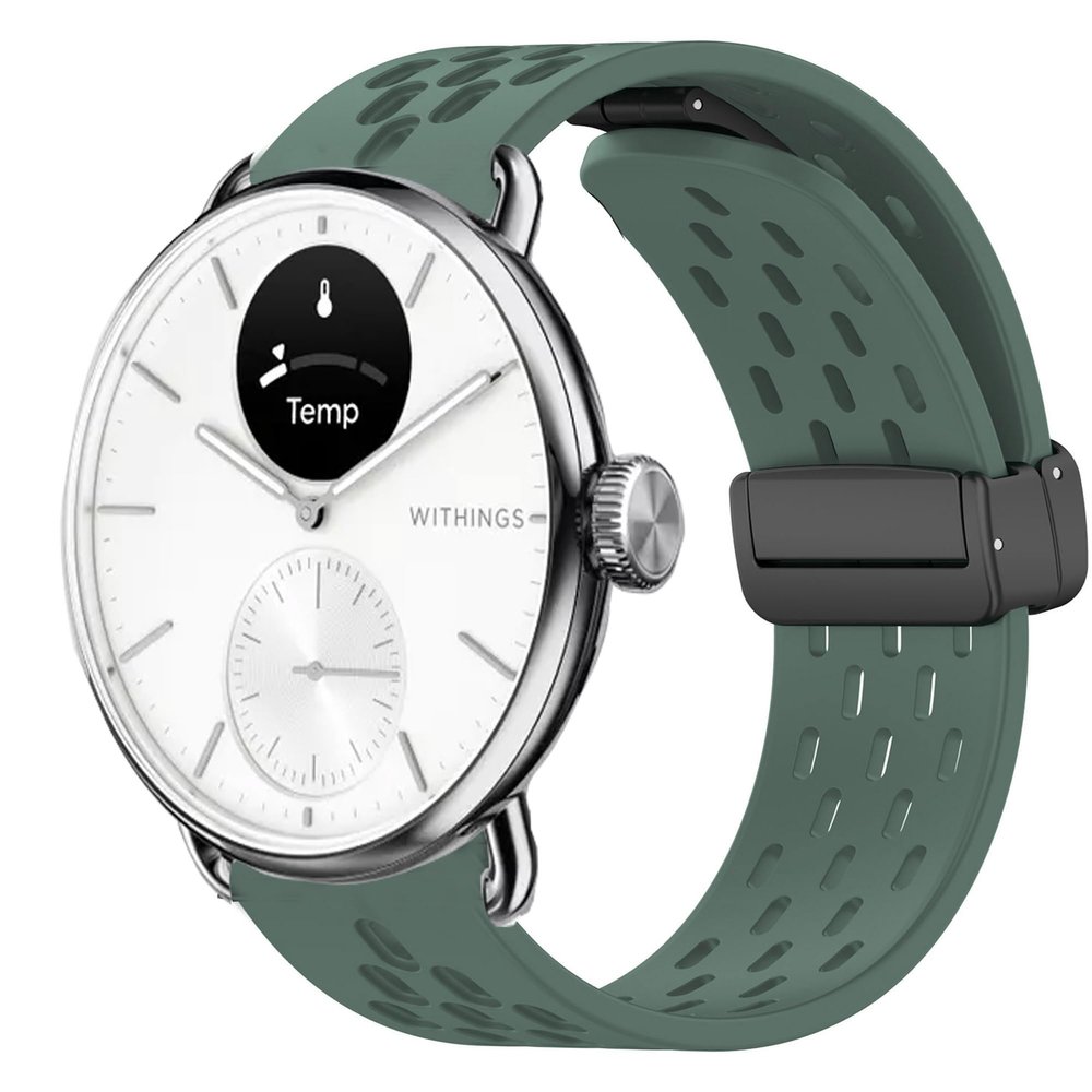 Lamshaw Compatible for Withings Smartwatch Bands, 18mm, 20mm Breathable Soft Silicone Magnetic Butterfly Clousure Sport Replacemet Accessory Strap for Women Man (20mm Size Band, Army Green)