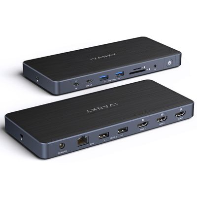 iVANKY 14-in-1 FusionDock Pro 1 for M2/ M3/ M4/ M5 MacBook DisplayLink Docking Station with 150W Power Adapter, Triple 4K@60Hz Monitor Mac Air/Pro Dock 3HDMI 2.0, 96W PD, 6 USB, Ethernet SD/TF Audio