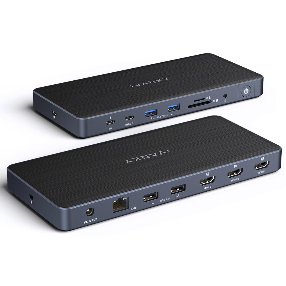 iVANKY 14-in-1 FusionDock Pro 1 for M2/ M3/ M4/ M5 MacBook DisplayLink Docking Station with 150W Power Adapter, Triple 4K@60Hz Monitor Mac Air/Pro Dock 3HDMI 2.0, 96W PD, 6 USB, Ethernet SD/TF Audio