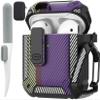 Maxjoy for AirPods 2nd Generation Case Cover, AirPods Case with Lock Gen 2 Hard Shell Shockproof Protective Cover with Keychain Cleaner Kit Compatible with Apple AirPods2 AirPods1, Carbon Fiber Purple view 1