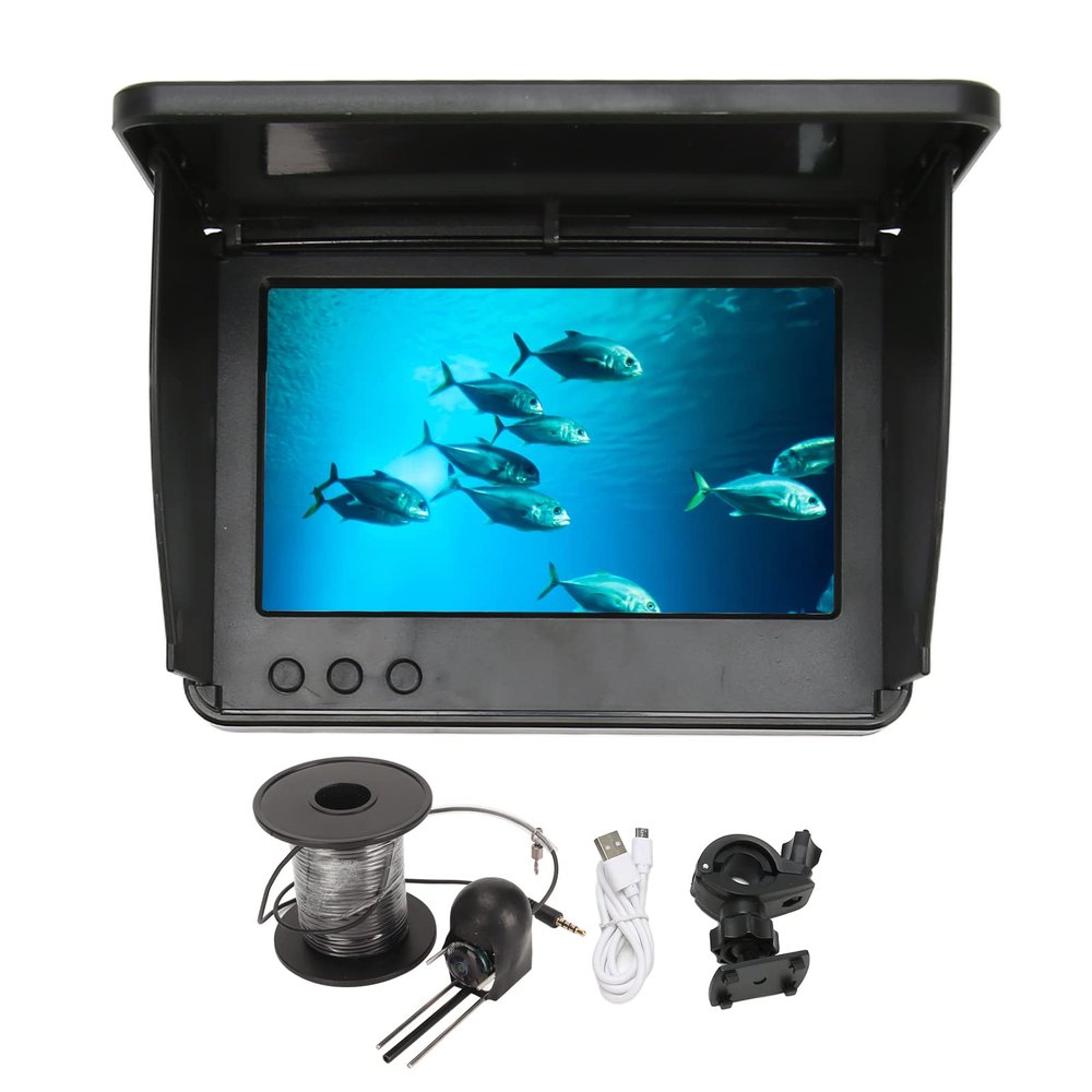 Fishing Camera, 5.0 Inch LCD Monitor Rechargeable Video Fish Finder with Sun Visor for Sea Fishing