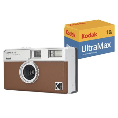 Kodak EKTAR H35 Half Frame Film Camera (Brown, Bundle with 24exp Film)