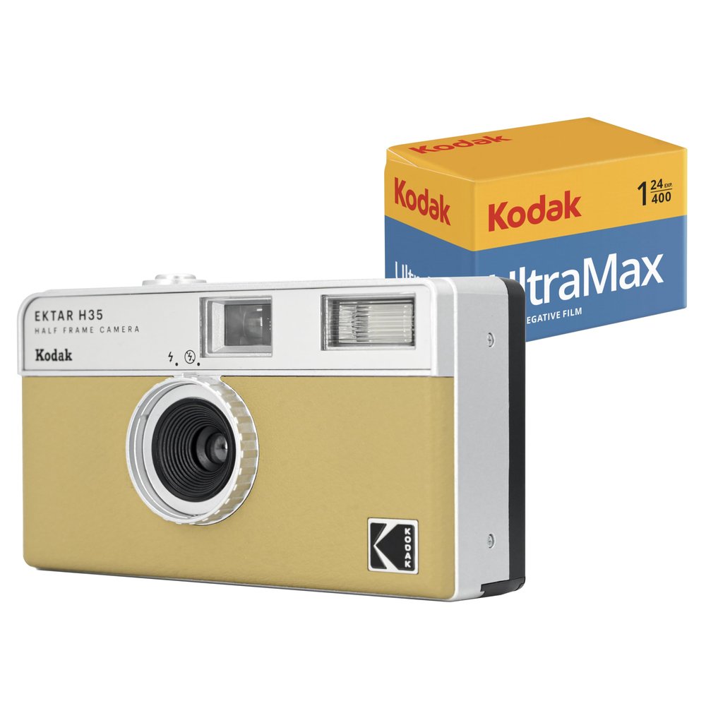 KODAK EKTAR H35 Half Frame Film Camera (Sand) Bundle with Kodak Ultramax 400/24EXP 35mm Roll Film